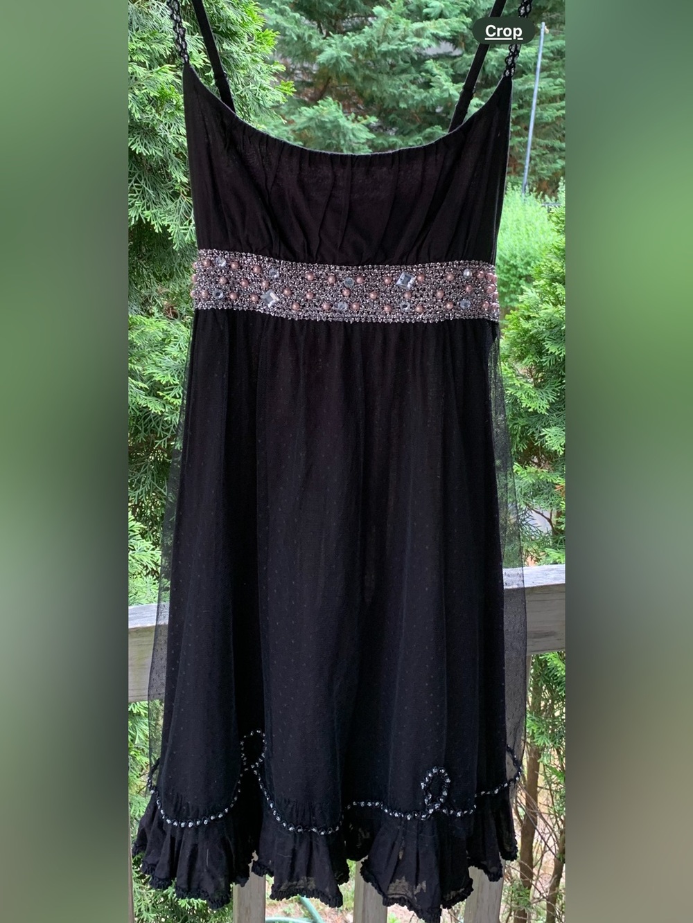 Free People Jeweled Princess Voile Dress Black Y2K Beaded Size 8 🖤
